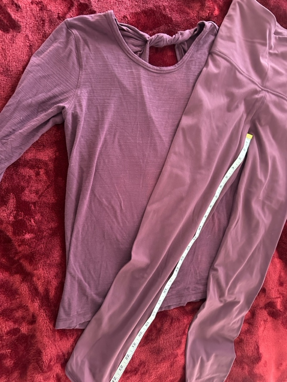 Womans 2 pc Long Sleeve Twist-Back Top and Leggings in plum.